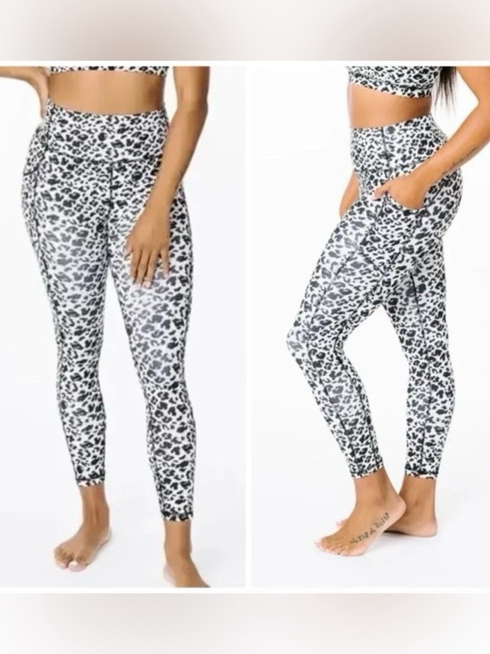 ZYIA Size 12 Black White Snow Leopard 7/8 High-Rise Brilliant Pocket Leggings